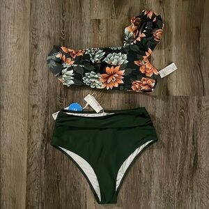 Cupshe Floral Bikini Set - Black and Orange